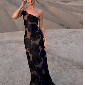 Commense - Jacquard Floral Asymmetrical Long Dress NWT